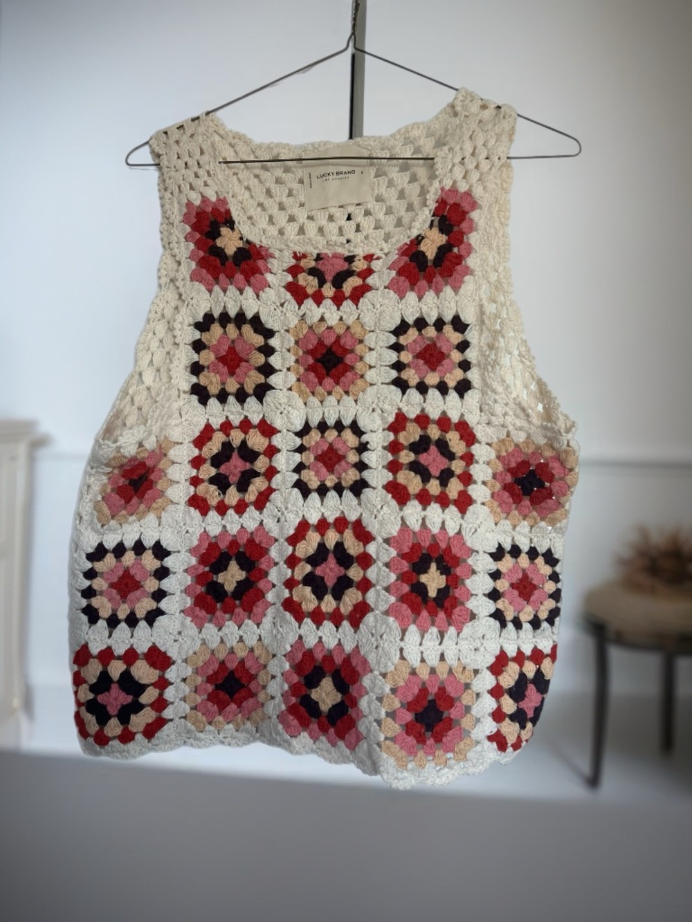 Lucky Brand Crochet Vest Top Small Red, Pink & Black - Picture 6 of 8